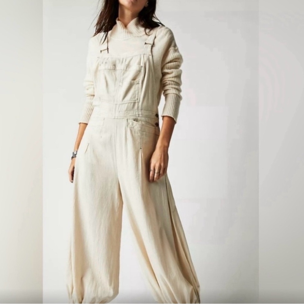 Free People Cream Wide-Leg Overalls - Picture 2 of 11